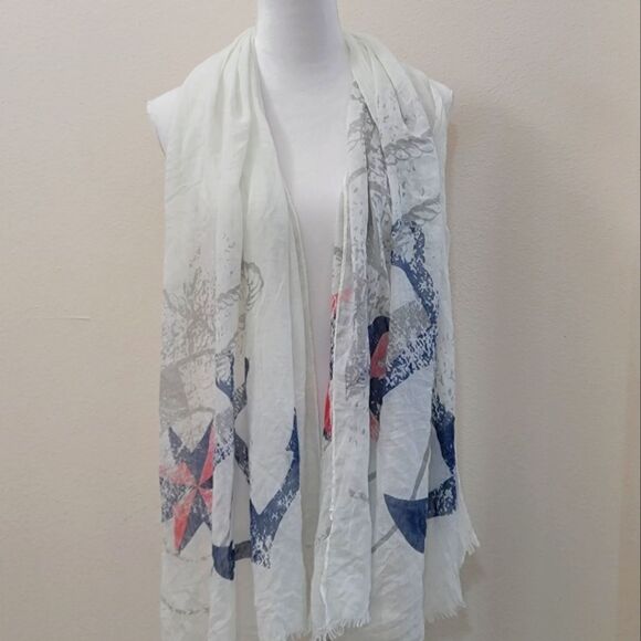 Anchor Nautical Marine Scarf Lightweight White for Women's - 69" x 28" - Picture 2 of 4